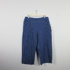 Habitat Women's Ink Stripe Linen Pull on Pants Wide Leg Breathable Blue XL 288